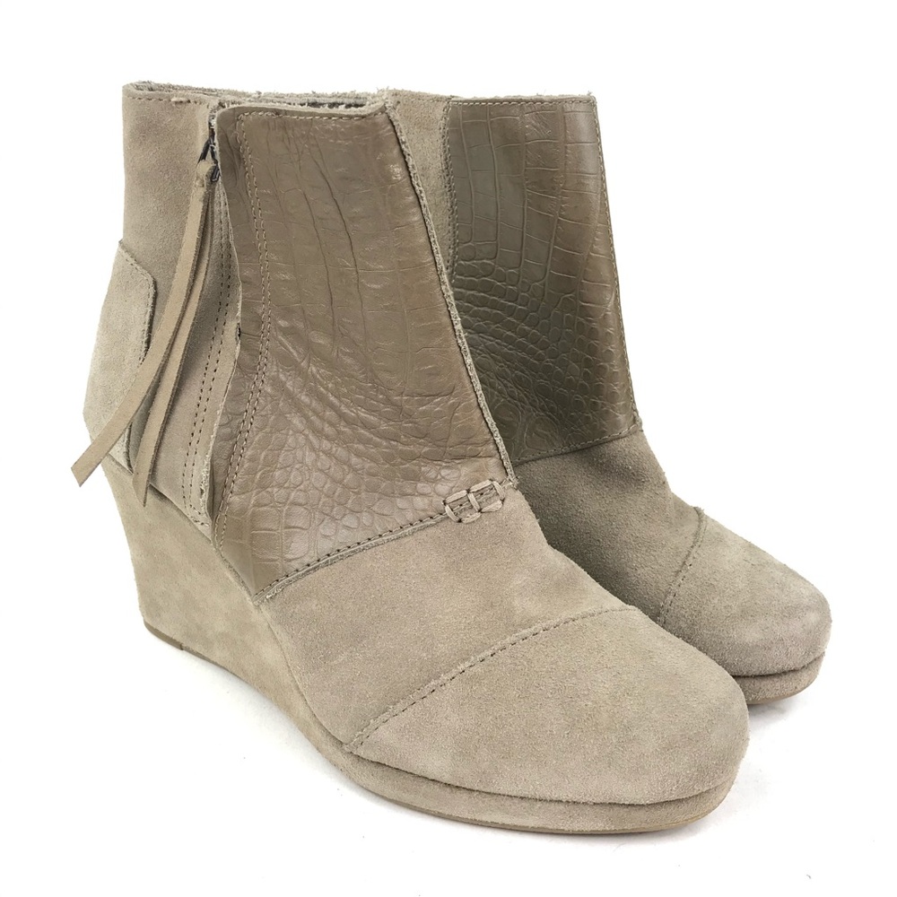 Toms Desert Wedge High Taupe Suede Heel Size 7